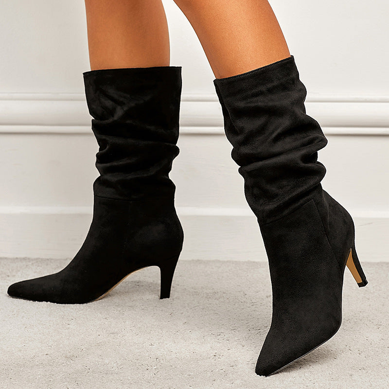 Damen Übergröße Knitterwildleder Stiletto-Absatzstiefel