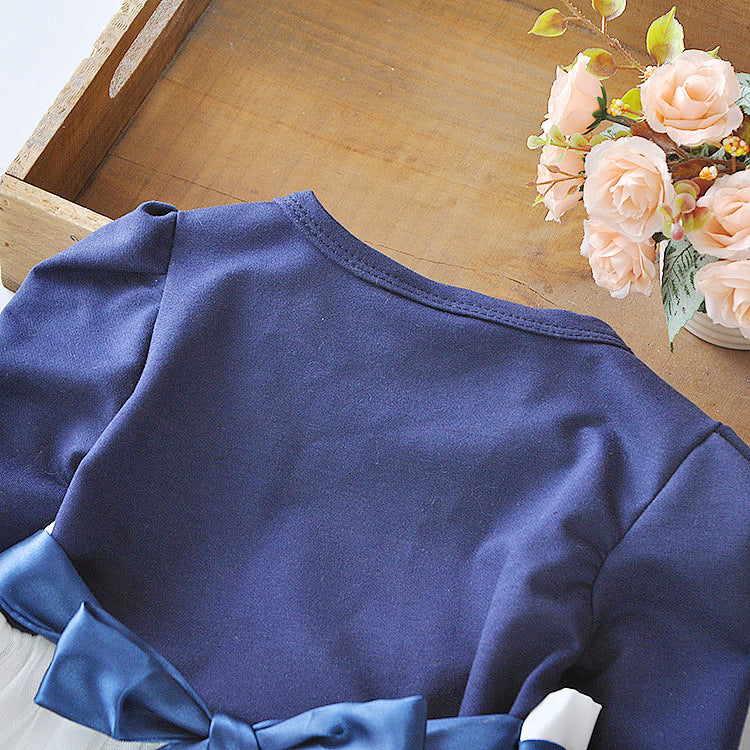 Mädchen Blumenschleife Langarmkleid
