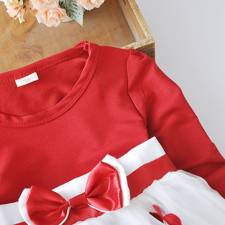 Mädchen Blumenschleife Langarmkleid