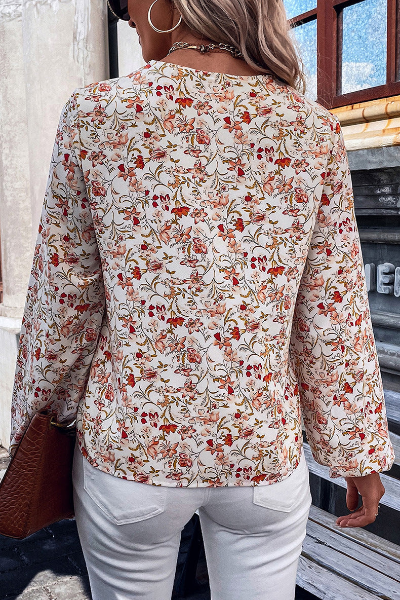 Blumengedrucktes Langarm-Top für Frauen
