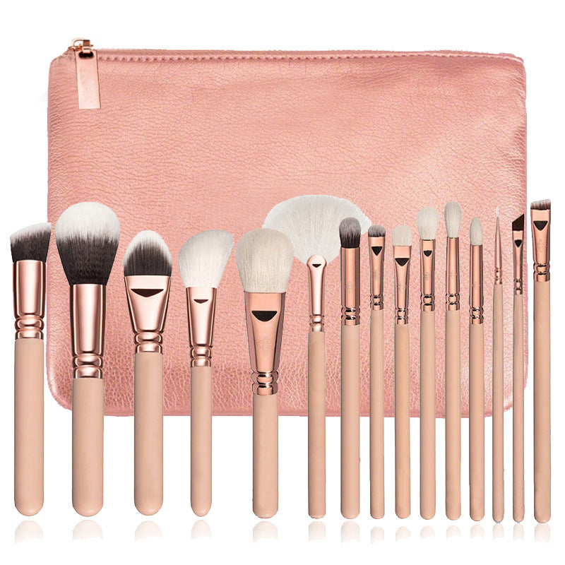 15 Make-up-Pinsel mit Tasche - Roségold-Make-up-Pinselset