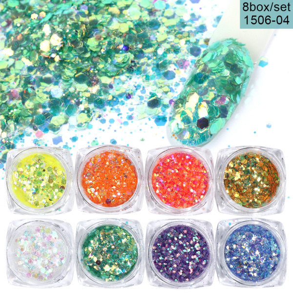 8 x Gemischtes Glitzer-Nail-Art-Puder-Flakes-Set