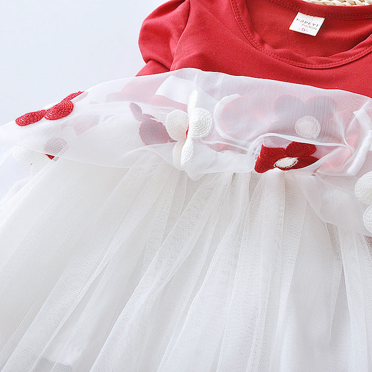 Mädchen Blumenschleife Langarmkleid