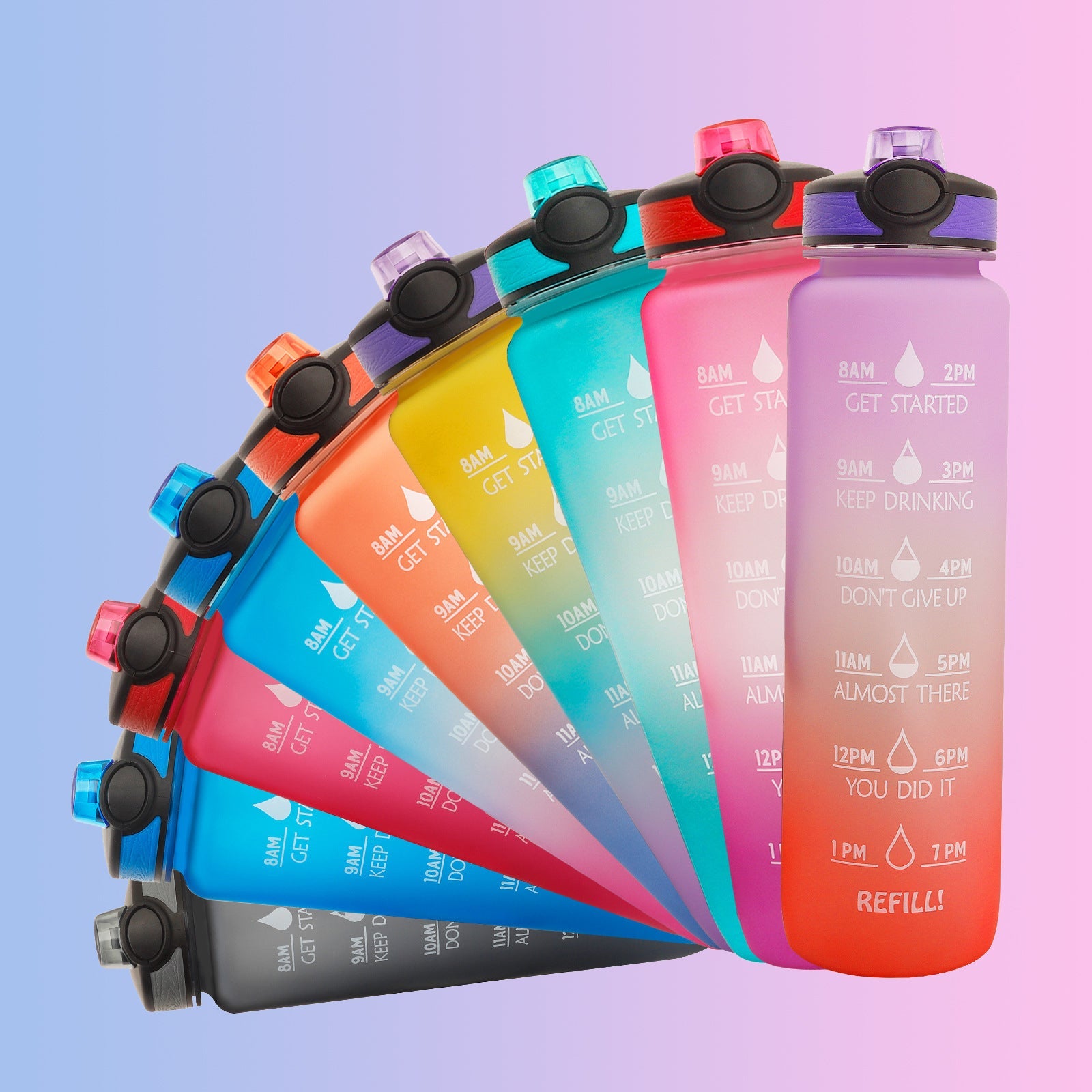 1L Tritan Abnehm-Wasserflasche mit Zeitmarkierung für Sport und Fitness.