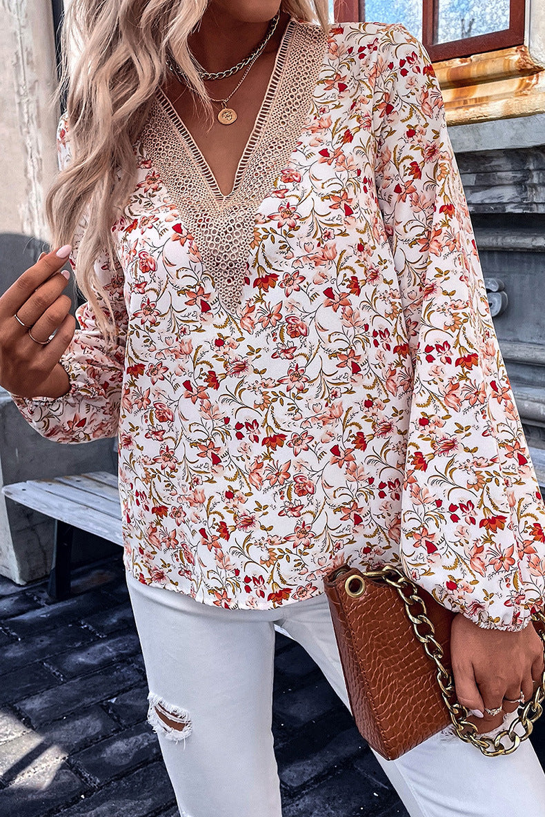 Blumengedrucktes Langarm-Top für Frauen