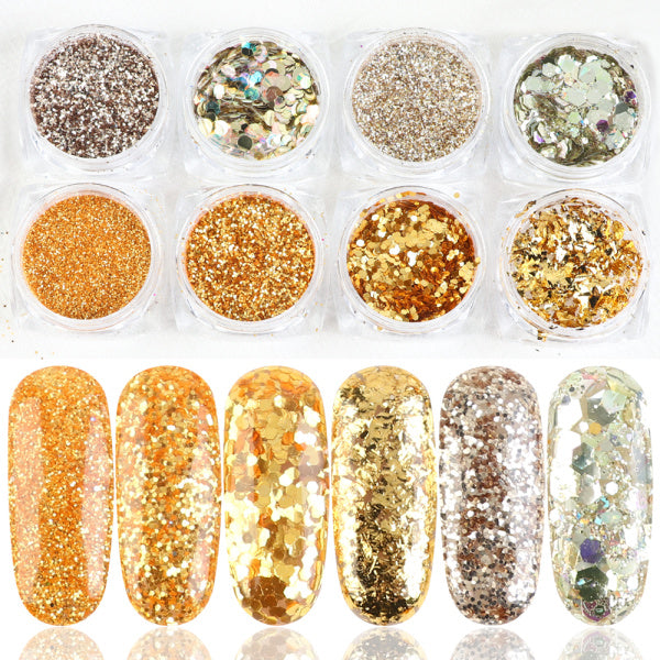 8 x Gemischtes Glitzer-Nail-Art-Puder-Flakes-Set