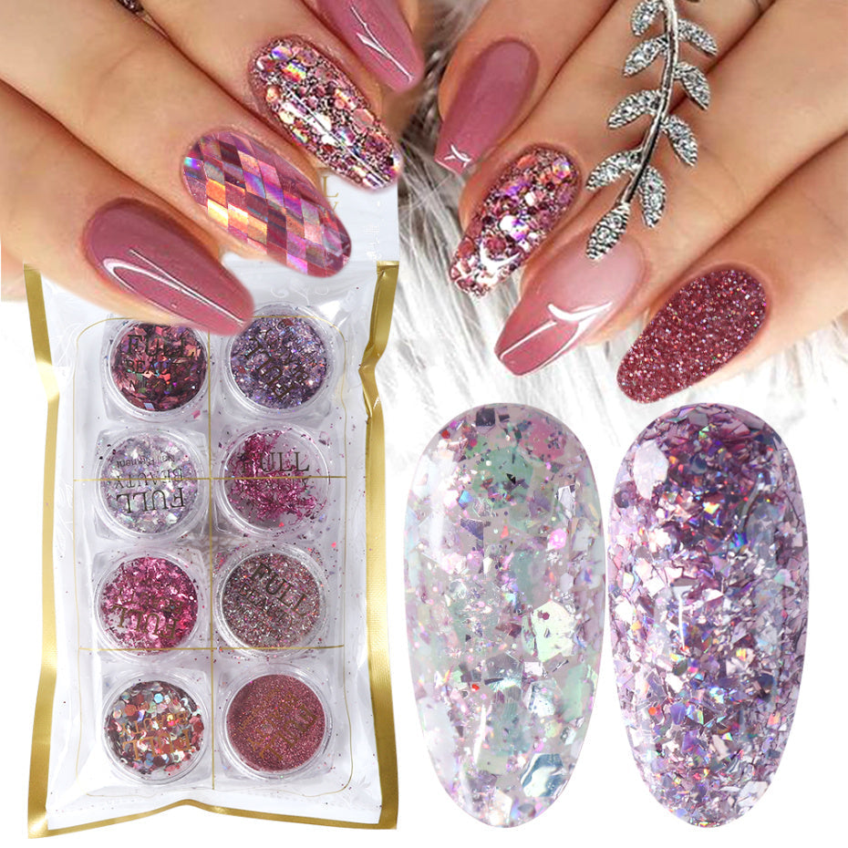 8 x Gemischtes Glitzer-Nail-Art-Puder-Flakes-Set