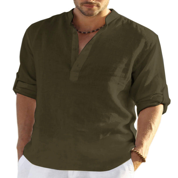 Herren-Casual-Hemd aus Baumwolle und Leinen
