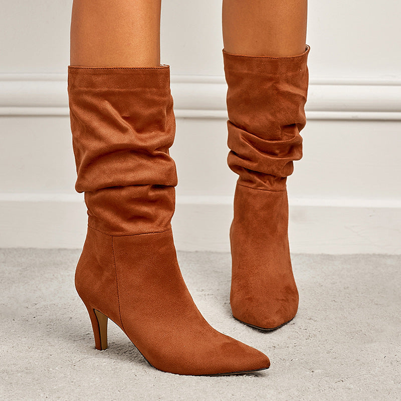 Damen Übergröße Knitterwildleder Stiletto-Absatzstiefel