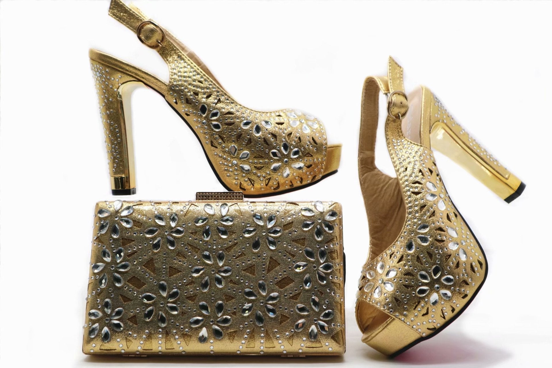 Top-Qualität High Heels mit passender Clutch-Bag im Sommerdesign