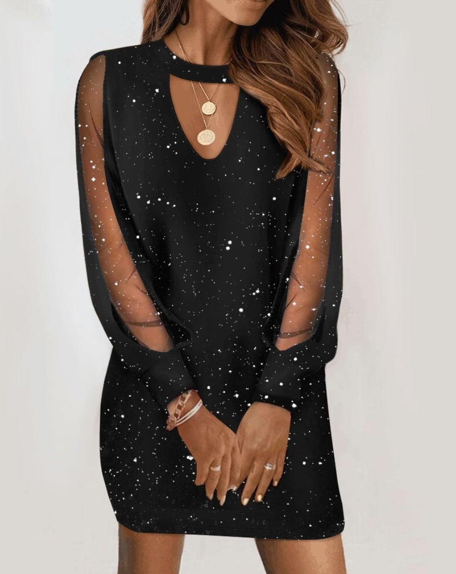 Langärmeliges Kleid mit V-Ausschnitt Frühling und Herbst