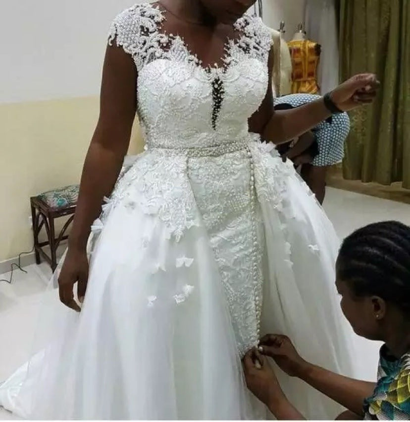 Meerjungfrau Brautkleid mit abnehmbarem Spitzenrock