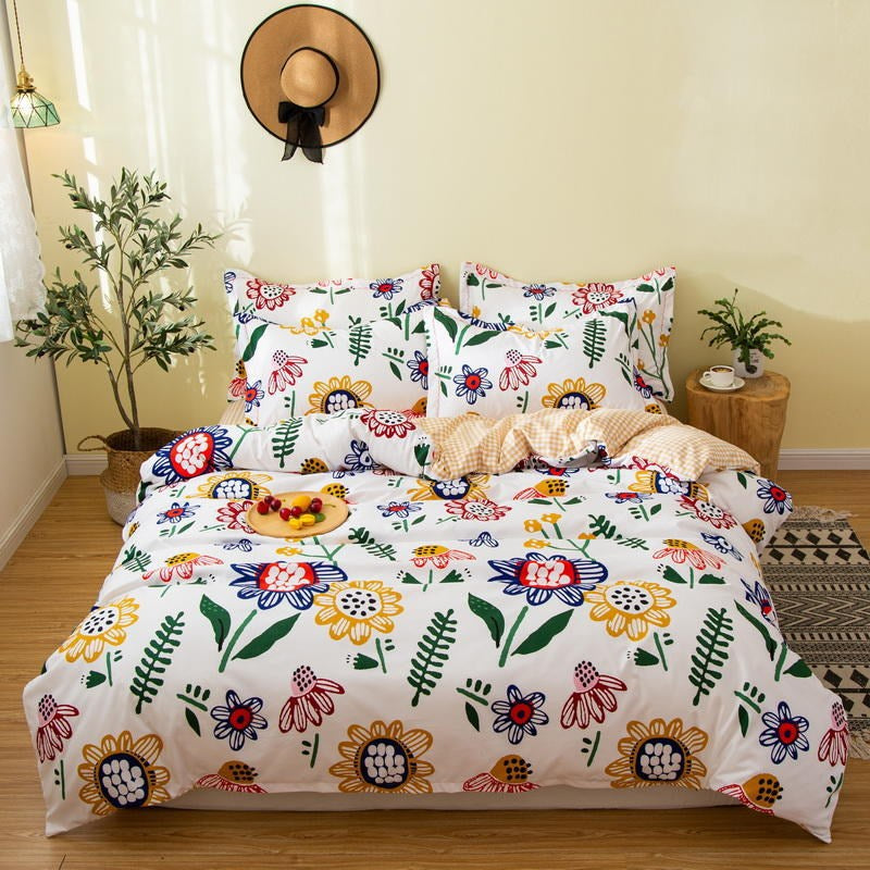 Bettwäsche-Set aus Baumwolle mit Decke, Bettlaken, Bettdecke und Spannbetttuch