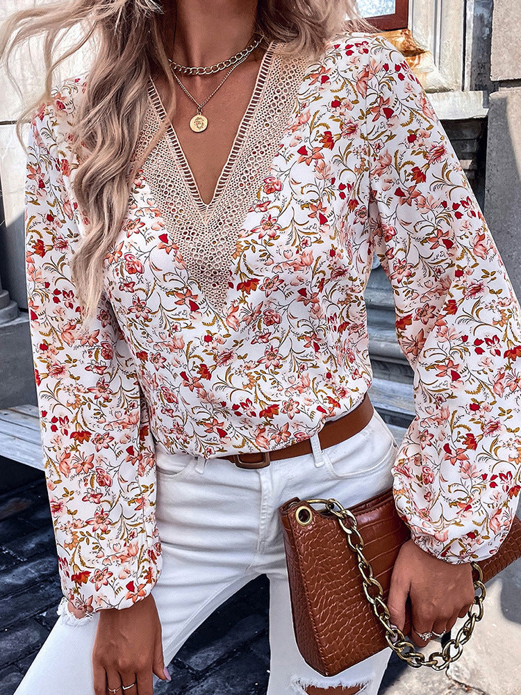 Blumengedrucktes Langarm-Top für Frauen