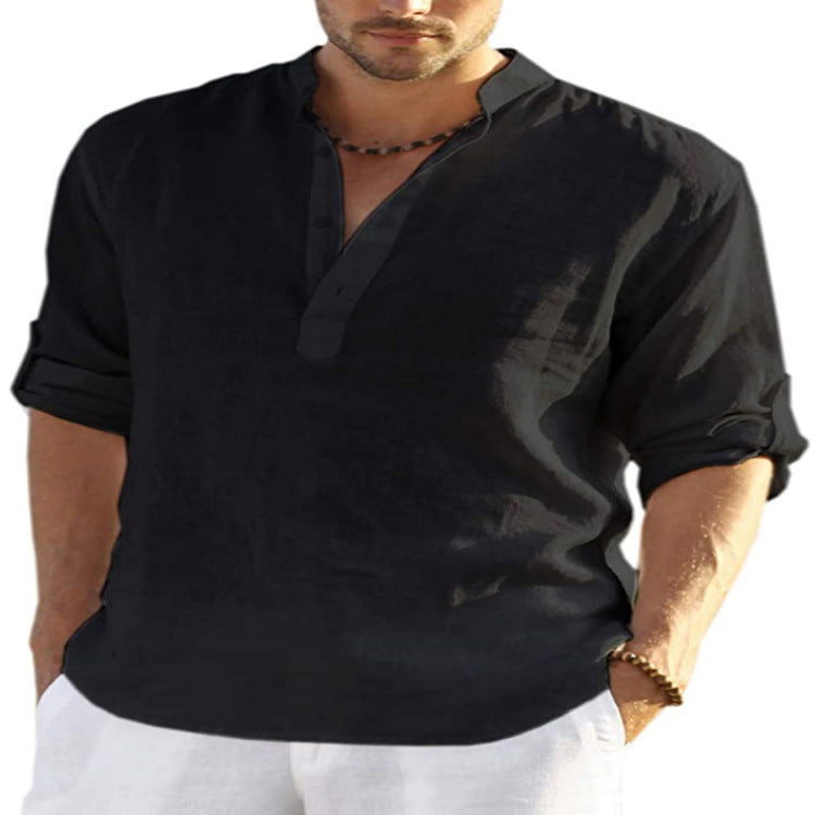 Herren-Casual-Hemd aus Baumwolle und Leinen