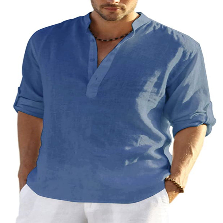 Herren-Casual-Hemd aus Baumwolle und Leinen