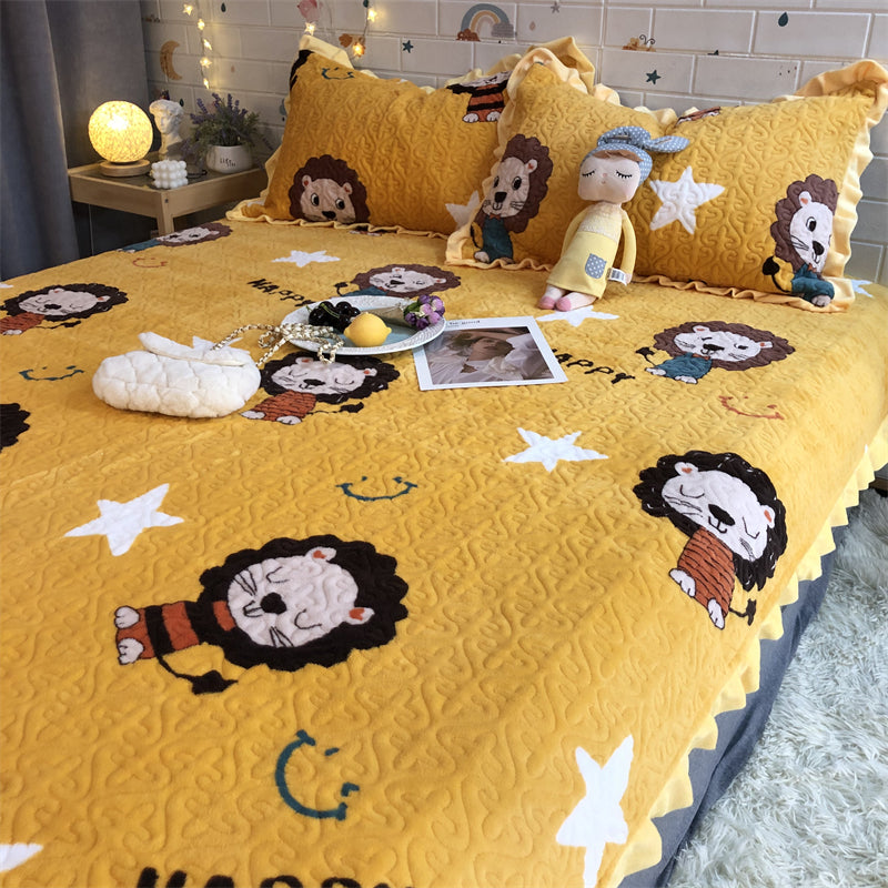 Warmer Sonnenblumenmilch-Stapel-Bettbezug-Dreiteiliges Set