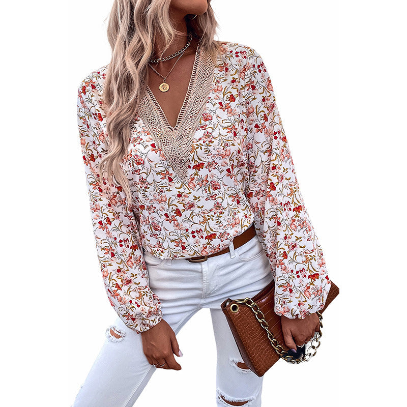Blumengedrucktes Langarm-Top für Frauen