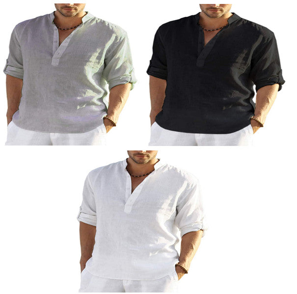 Herren-Casual-Hemd aus Baumwolle und Leinen